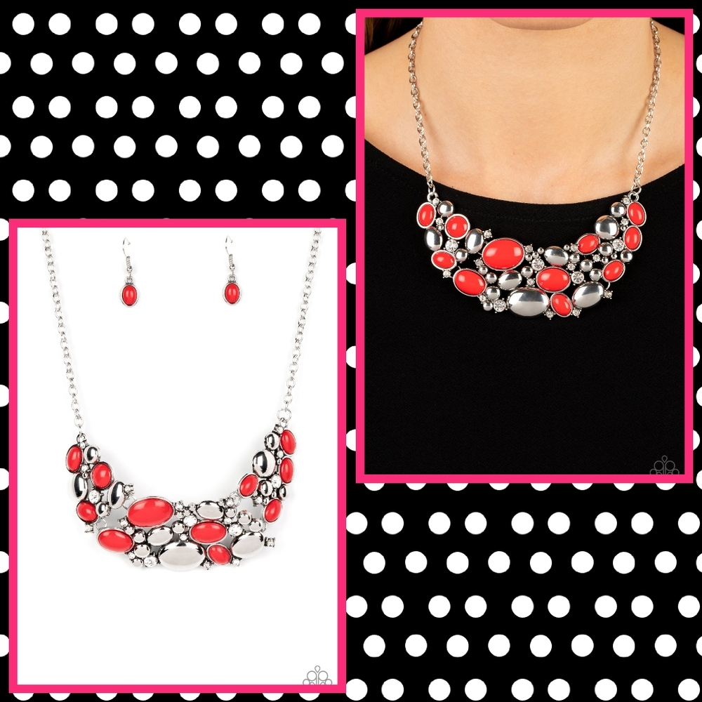 2/$10 Paparazzi Contemporary Calamity - Red Necklace